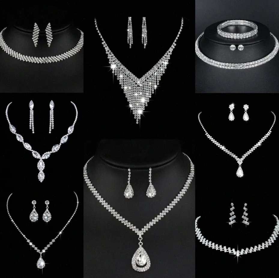 Ensemble de bijoux en diamant de laboratoire précieux, collier de mariage en argent sterling, boucles d'oreilles pour femmes, bijoux de fiançailles, cadeau v9GH #