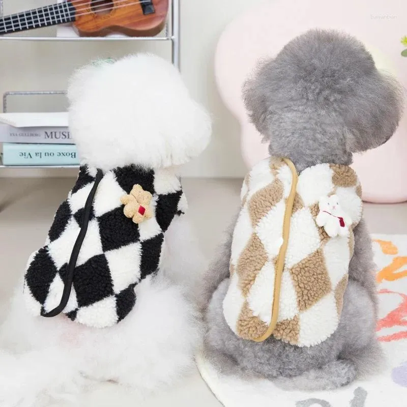 Dog Apparel Back Button Pet Cat Clothing Teddy Little Vest Cardigan Autumn And Winter Warm Lamb Sweater