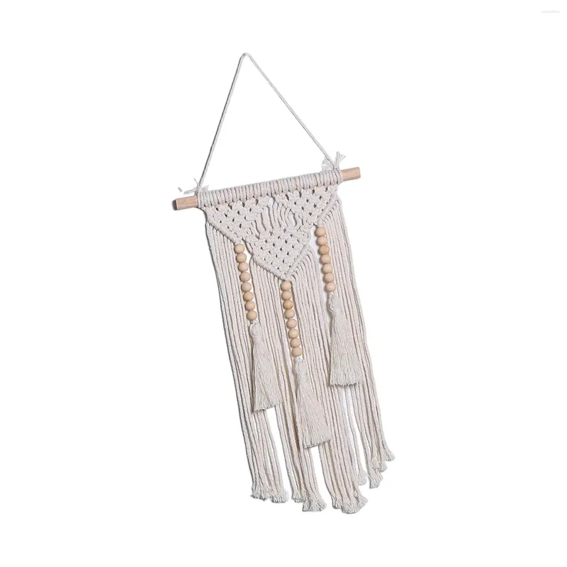 Tapisseries macrame vägg hängande dekor med pärlor vit boho vävd konst för bröllop sovrum sovsal dorm dekoration