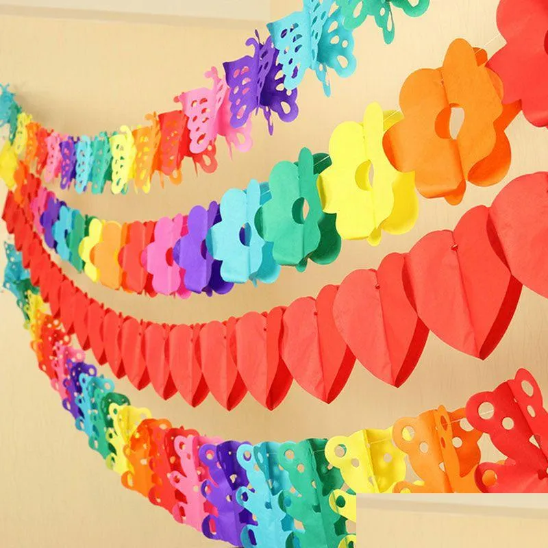 Banner flaggor Colorf Paper Garland Valentines Day Kids Birthday Party Flag Wedding Hang Pennants Decor Supplies Drop Delivery Home Gard Dhnlj