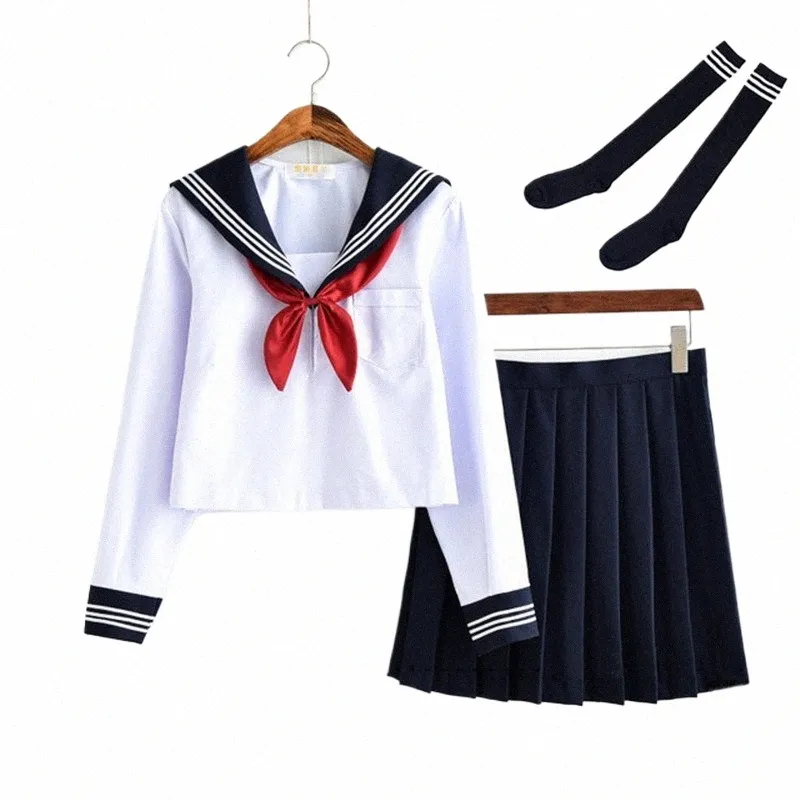 Uniforme d'écolière blanche Classe japonaise Uniformes scolaires de marin de la marine Vêtements d'étudiants pour les filles Anime COS Sailor Navy Suit n4Sq #