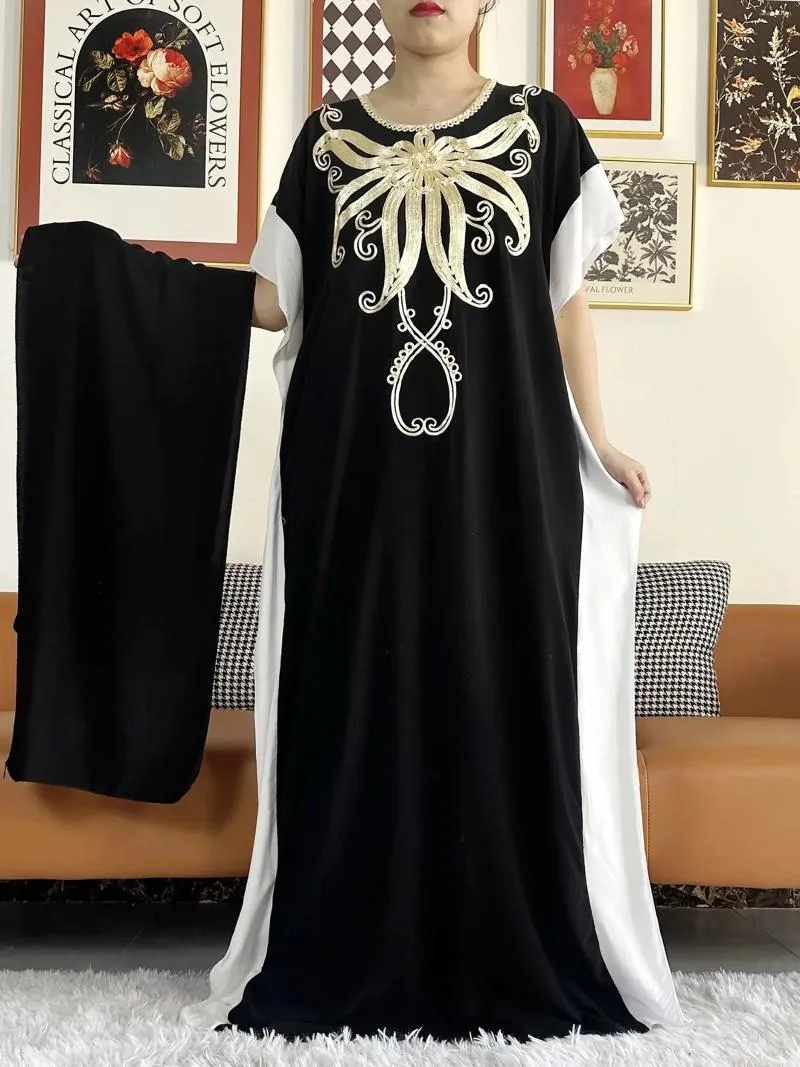 Etnische kleding zomer Afrikaanse moslim islamitische vrouwen abaya effen katoen bedrukt losse bloemen boubou maxi islam korte mouw