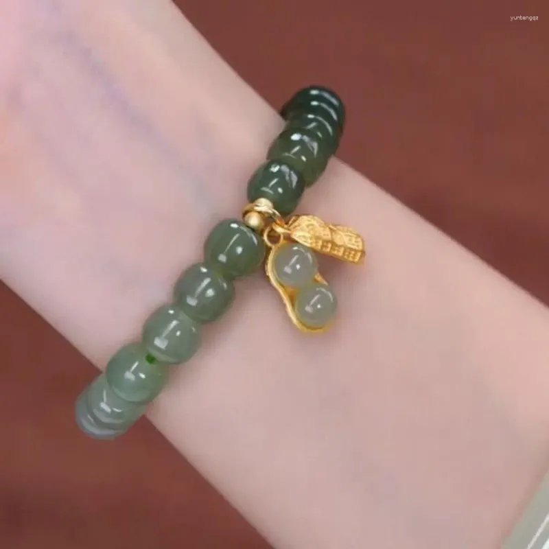 Braccialetti con ciondoli Gioielli in stile Braccialetti con smeraldi Catena a mano femminile Hetian Giada Coreana con perline sfumate