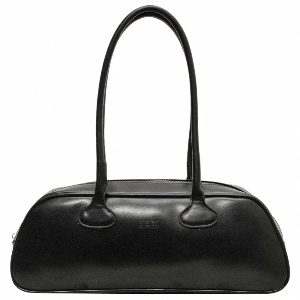 Kvinnor Simple Underarm Bag stor kapacitet PU -läder Retro Pendlingsväska Fast färg Stylish Cylinder Bag Single Shoulder I2O0#