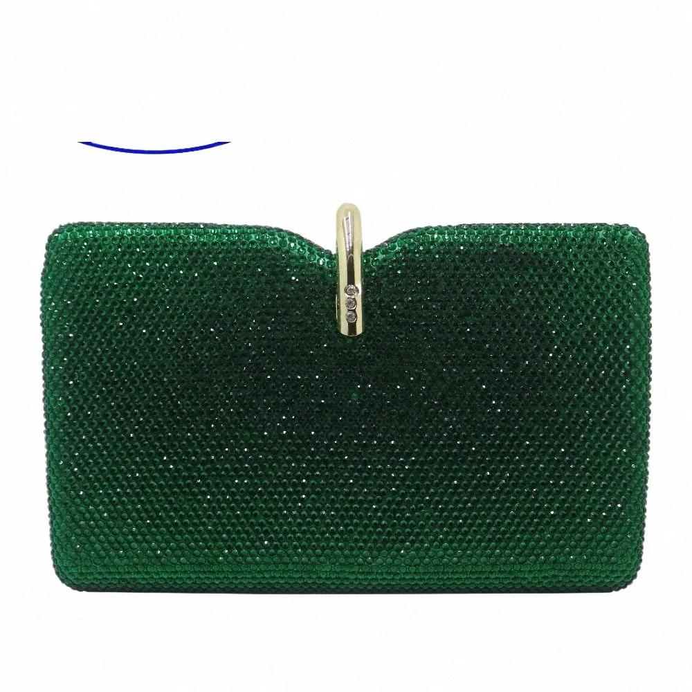 Royal Nightingales Scatola rigida Pochette Borse da sera e borsette in cristallo per il ballo delle donne Smeraldo Verde scuro B7x6 #