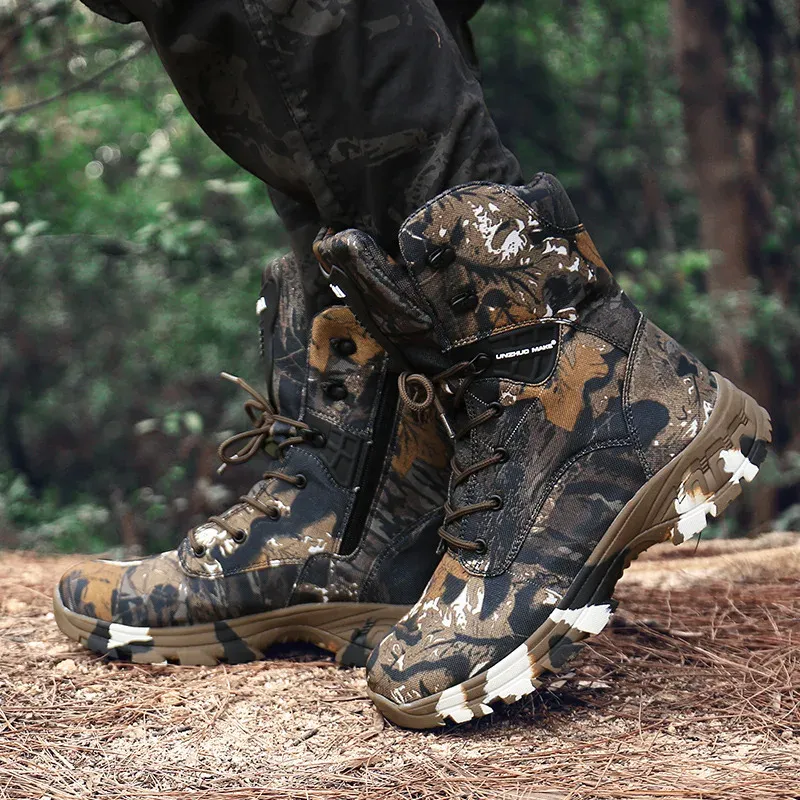 Sapatos 2022 Botas do exército de camuflagem à prova d'água Homens táticos Hightop não -lip botas de combate esportivo ao ar livre para homens plus size 3947