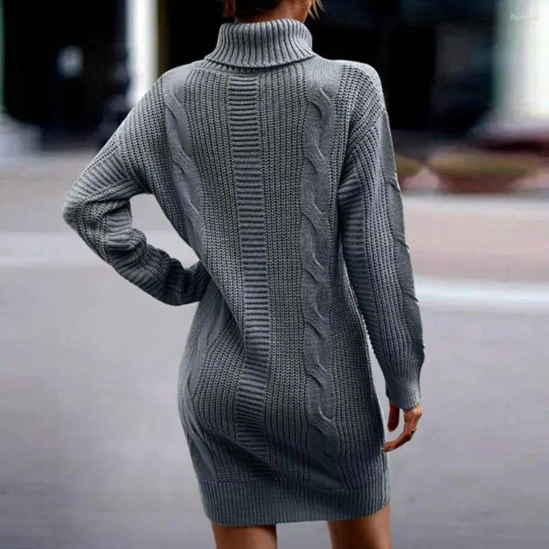 Robes décontractées robe de tricot confortable col roulé tricot pour femmes chaud hiver pull pull à manches longues couleur unie mini lâche