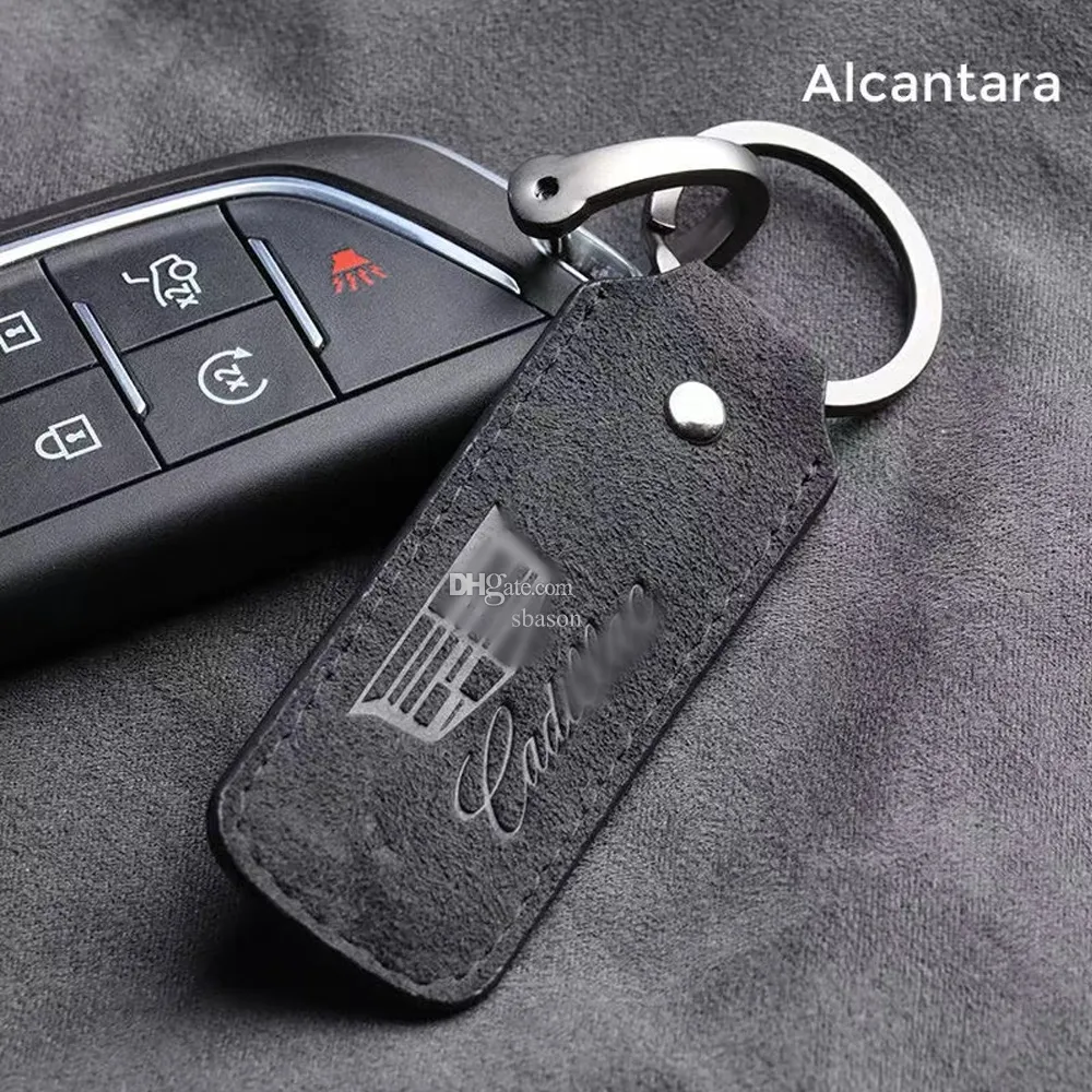 1x Frosted Leather Suede Leather Alcantara Auto Car Logo KeyChain KeyRing Key Holder Fit for Cadillac Car Key Case