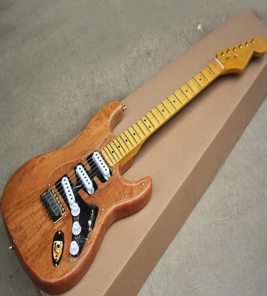 Natural Wood Color Mahogany Electric Guitar with Acrylic PickguardScalloped Maple FretboardYellow Maple NeckCan be Customized7185170