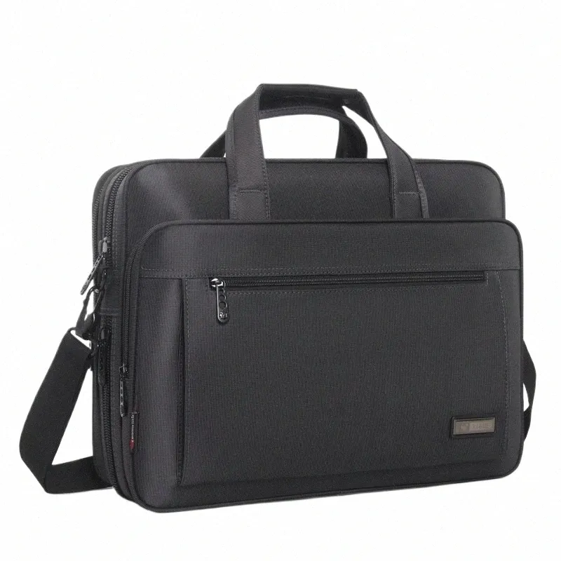 Grands porte-documents pour hommes, fourre-tout en toile, sacoche pour ordinateur portable 15.6 pouces, sac de travail étanche, sac à bandoulière Menger Oxford noir B00I #