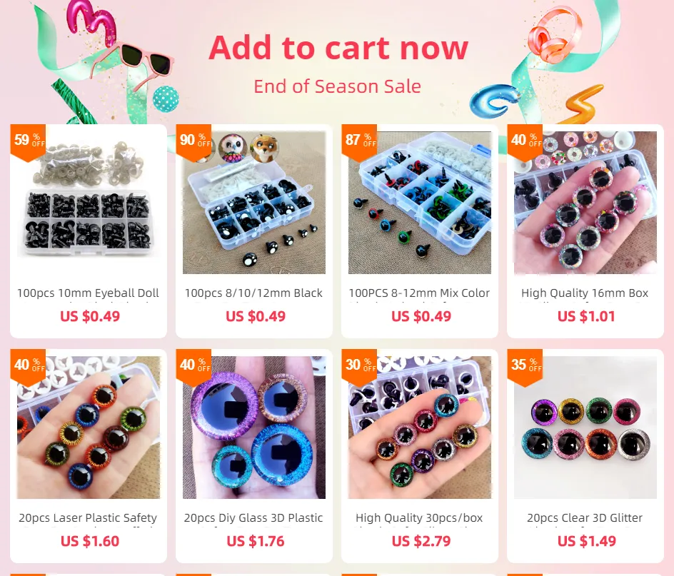 Dophee 100Pcs Black Plastic Safety Eyes, Wiggly Googly Sew On Eyes, Craft Eyes, For Crochet, Puppet, Plush, Sewing Crafts, Stuffed Animals, DIY Craft Making - 10mm