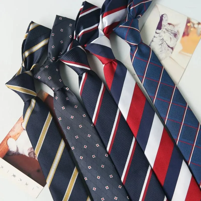 Bow Ties 6cm Erkekler İçin Sıska Tie Moda Polyester Ekose Strip Kravat İş İnce Gömlek Aksesuarları Hediye Cravate