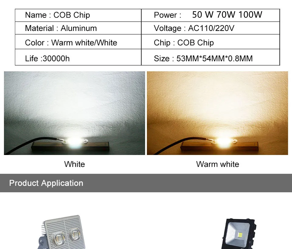 DHgate.com:COB LED Chip, 100W/70W/50W, for Spotlight