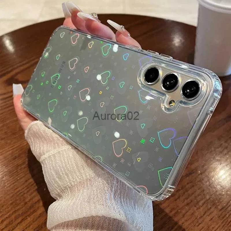 Casos de telefone celular Glitter Love Heart Laser Hard PC Case para Samsung Galaxy A55 A15 A54 A53 A52 A34 A24 A14 S24 S23 FE S22 Plus Ultra Capa YQ240330