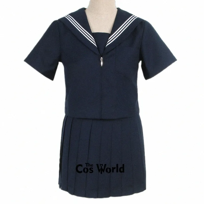 Japonais Preppy bleu marine à manches courtes été marin costume hauts jupes de base JK lycée uniforme classe étudiants tissu X9ap #