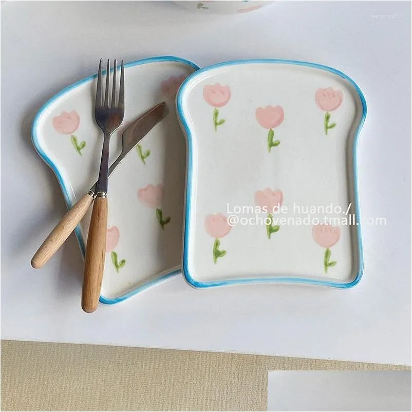 Plats Assiettes Ins Assiette de petit-déjeuner Toast Pain Plateau créatif Western Dessert Gâteau Mini Céramique Cuisson Drop Livraison Maison Jardin Cuisine Dhkrw