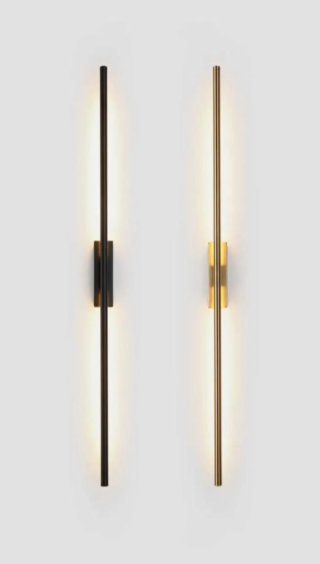 Moderne eenvoudige lineaire buis LED-wandlamp omhoog en omlaag achtergrond tegenover wandlamp LED nachtkastje foyer gang zwart goud LED blaker 216571956