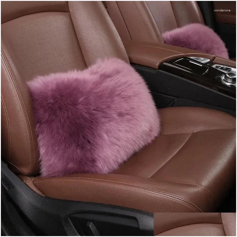 Car Seat Covers Ers Waist Office Chair Pure Wool P Cushion Backrest Pillow Fluffy Drop Delivery Automobiles Motorcycles Interior Acces Otknr