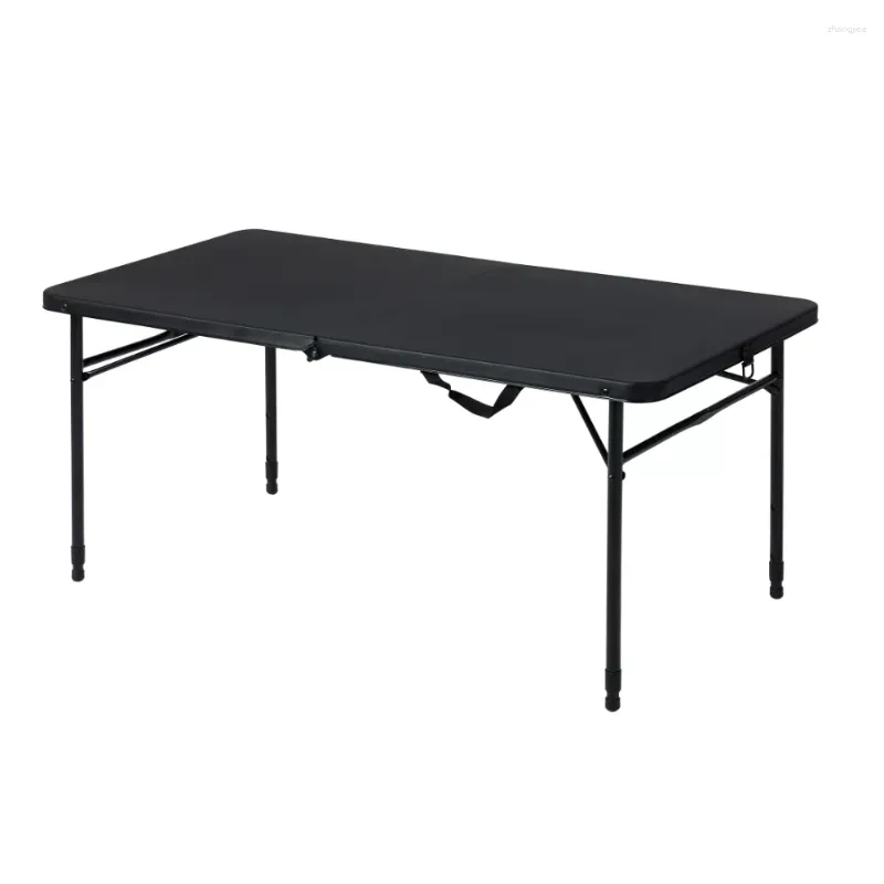 Camp Furniture Mainstays Table réglable pliable en deux de 4 pieds, équipement de camping pliable noir riche