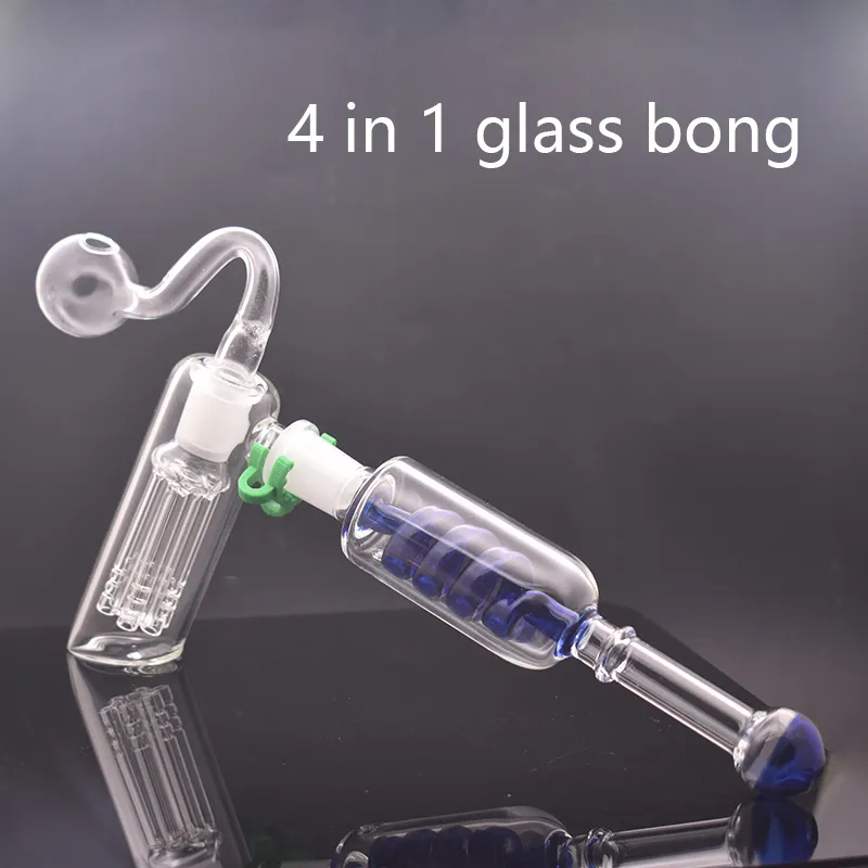 Marteau en verre le moins cher Bong Pipe à eau 6 bras Perc Percolateur en verre 4 en 1 Bubbler Pipe à eau Poignée cigarette Pipes à fumer Ash Catcher Bong avec tuyau de brûleur à mazout de 14 mm