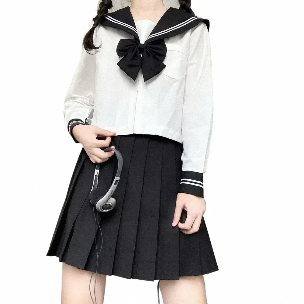 Black School Uniform Basic Costume Navy Japanese Set Women Girl Sailor Carto C3wk#