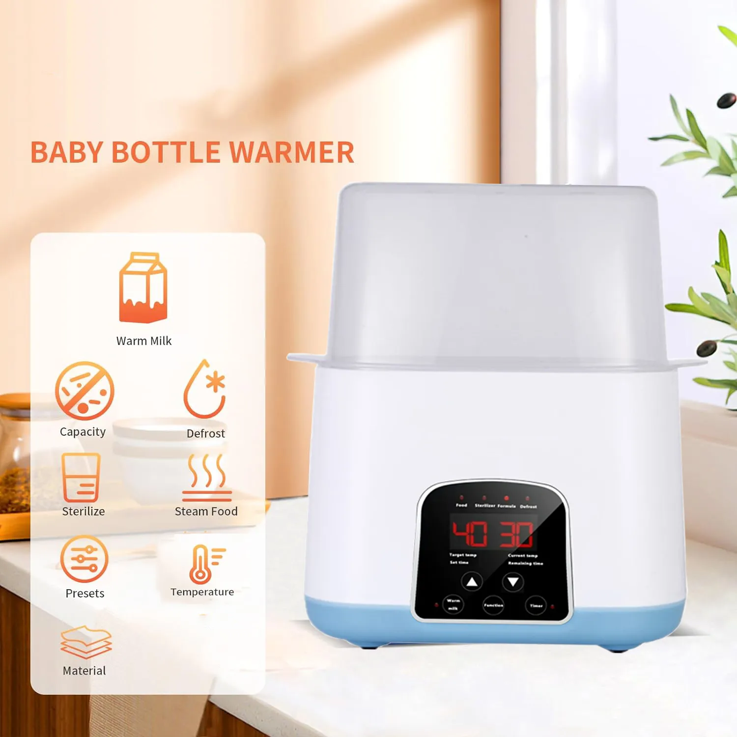 Chauffe-Biberon 8-en-1 Avec Écran LCD - Stérilisateur Et Réchauffeur Lait Bébé Sans BPA