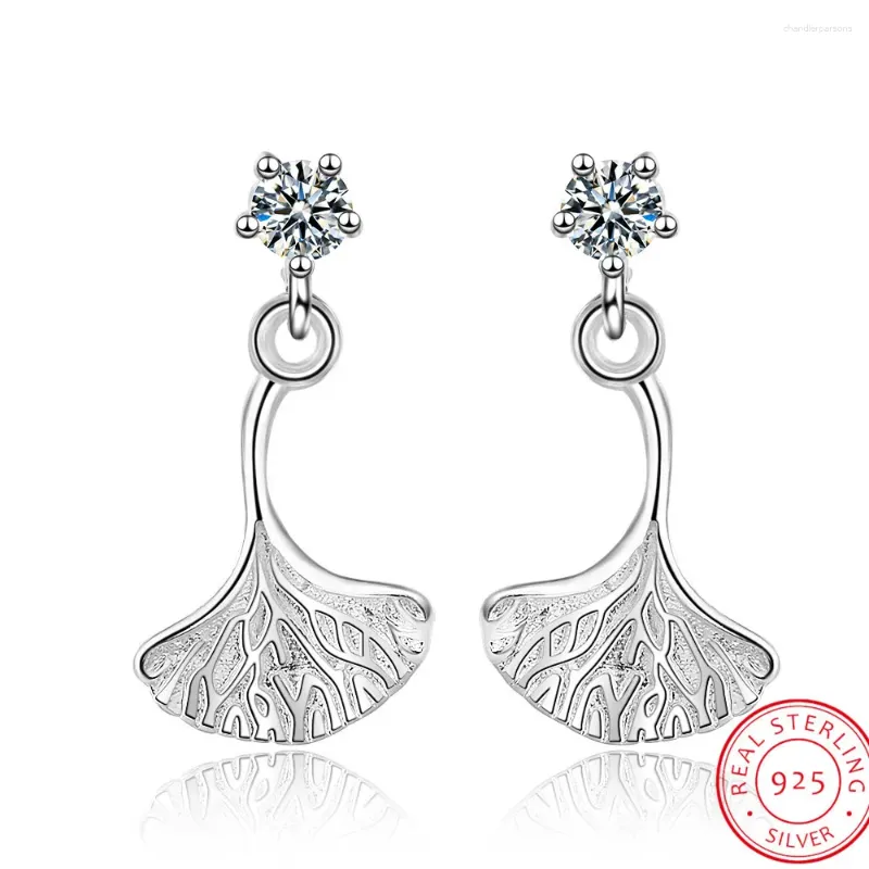 Stud Oorbellen 925 Solid Real Sterling Zilveren Sieraden 18mm x 10mm Ginkgo Leaf Earring Voor Tiener Fijne Brincos Xy1077