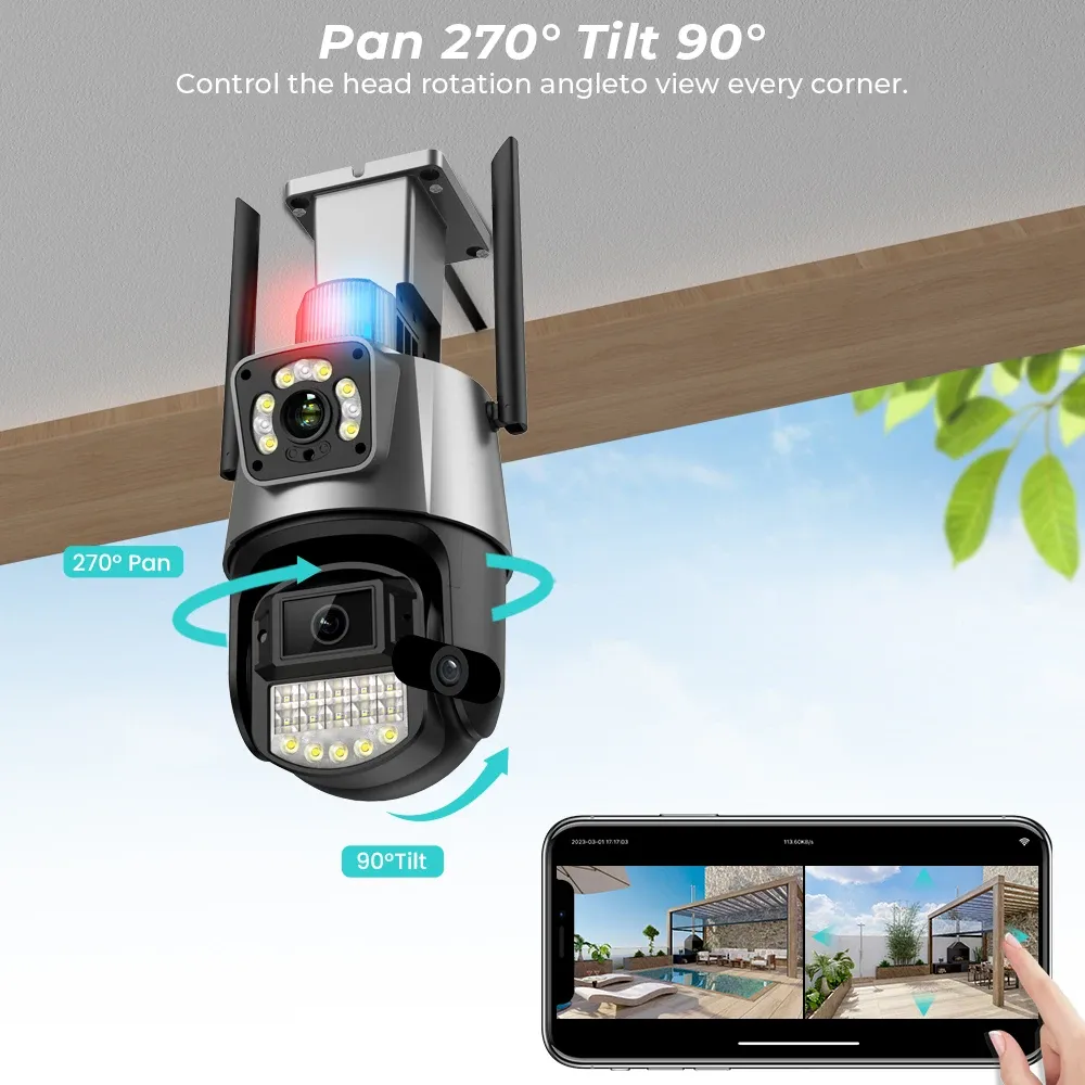 4K 8MP HD Wifi PTZ Camera Dual Lens Dual Screen Outdoor Camera AI Auto ...