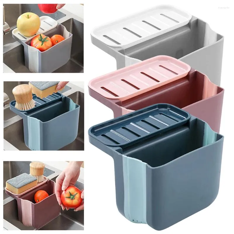 Kitchen Storage Dry Wet Separation Trash Can Soap Sponge Holder With Suction Cup Hanging Foldable Drainer Basket Sink Drain