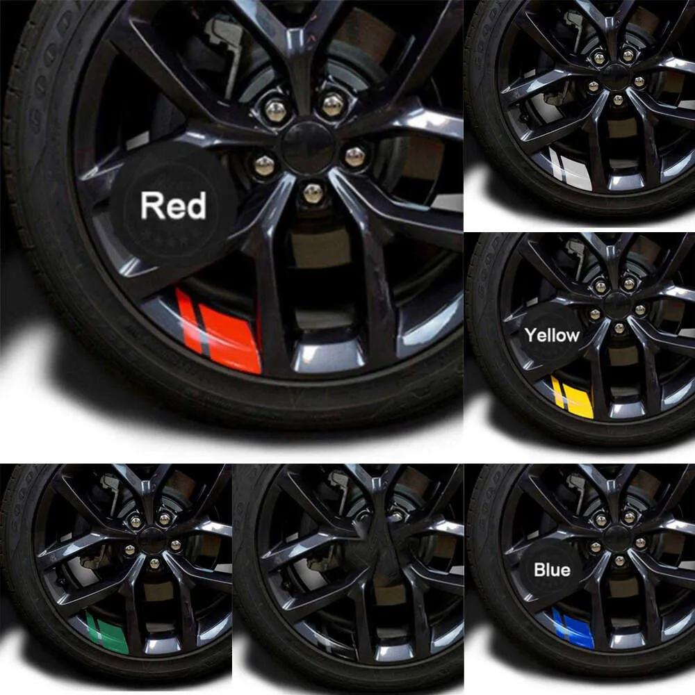 Autocollants de pneus de roue de voiture de moto rouge/bleu, bande réfléchissante à rayures de jante, autocollants automobiles pour jante de roue de 17 à 19 pouces, accessoires de voiture  34