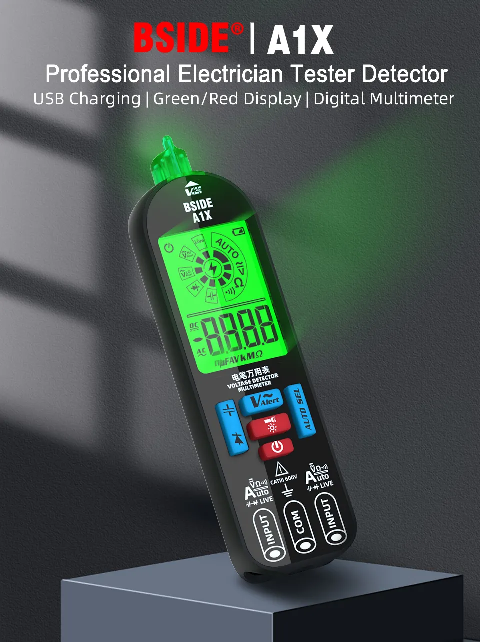 A1X Digital Multimeter - Rechargeable Voltage Tester With Auto-Ranging | Professional Electrician Tool