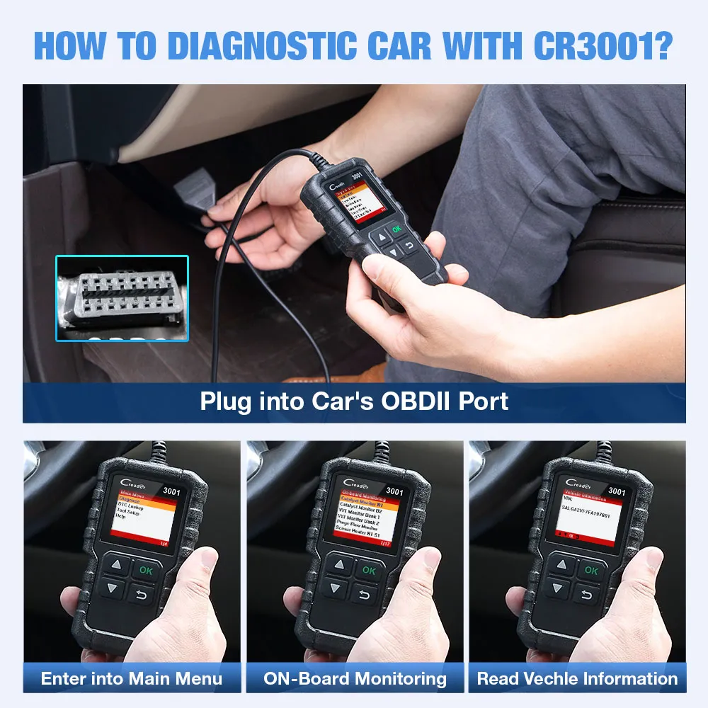 Launch X431 CR3001 Auto Diagnostic Tool with EOBD OBDII Functions OBD 2 ...