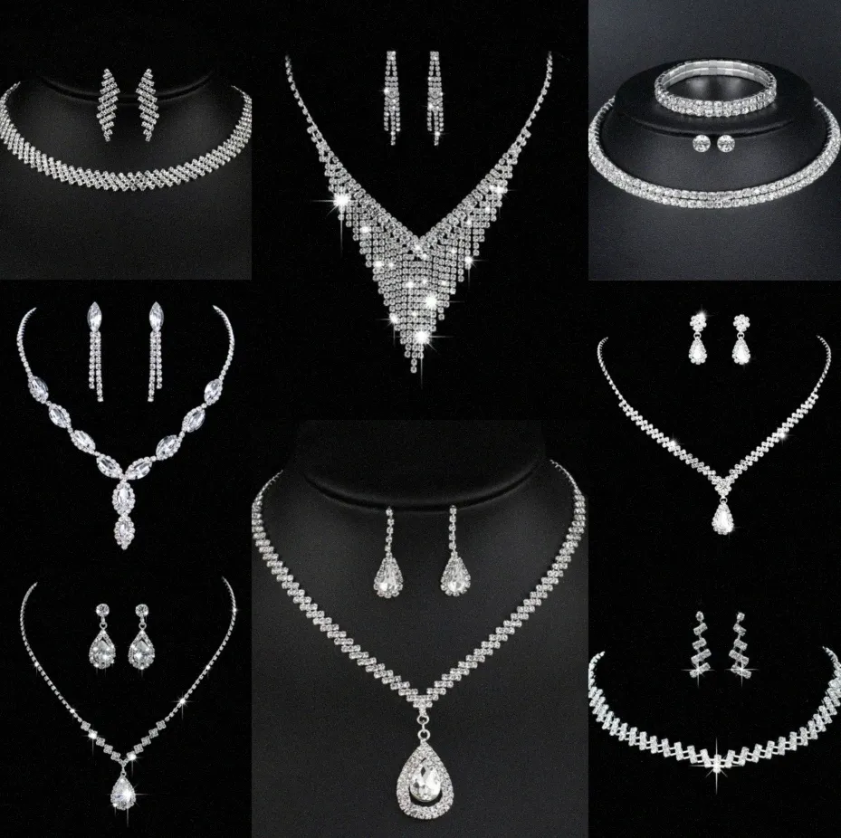Valuable Lab Diamond Jewelry set Sterling Silver Wedding Necklace Earrings For Women Bridal Engagement Jewelry Gift 47UP#