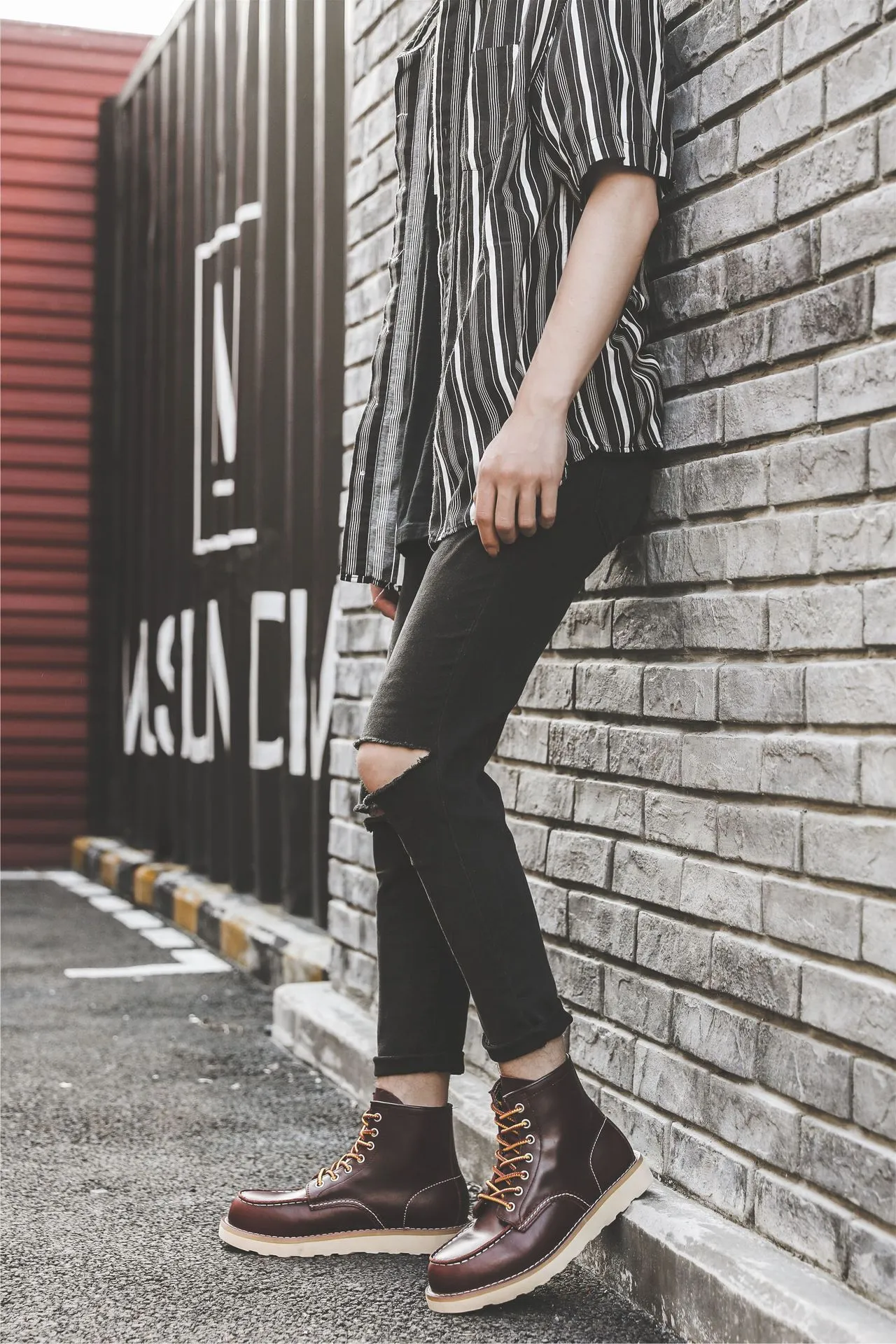 Herren Frühling Winter Freizeitschuhe Runde Zehen Echtleder Arbeitsstiefel Knöchel Vintage Militär Motorradstiefel Schnee Warm Große Größe_voghion.com