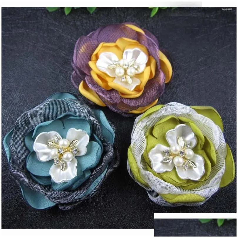 Barrettes à cheveux Barrettes 6pcs / lot 3 pouces bords brûlés fleurs en tissu pour dame la mariée cor broche fleur clip accessoire livraison directe Jewe Otqow