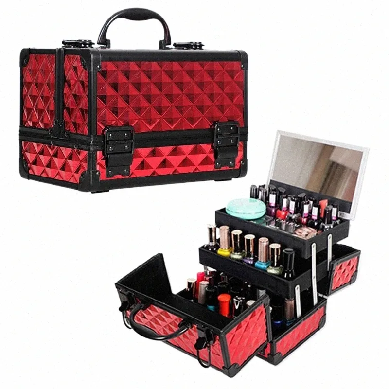 profiele Make-Up Doos Aluminium Make Up Organizer Vrouwen Cosmetische Case Met Spiegel Reizen Grote Capaciteit Koffers Zak l6gZ#