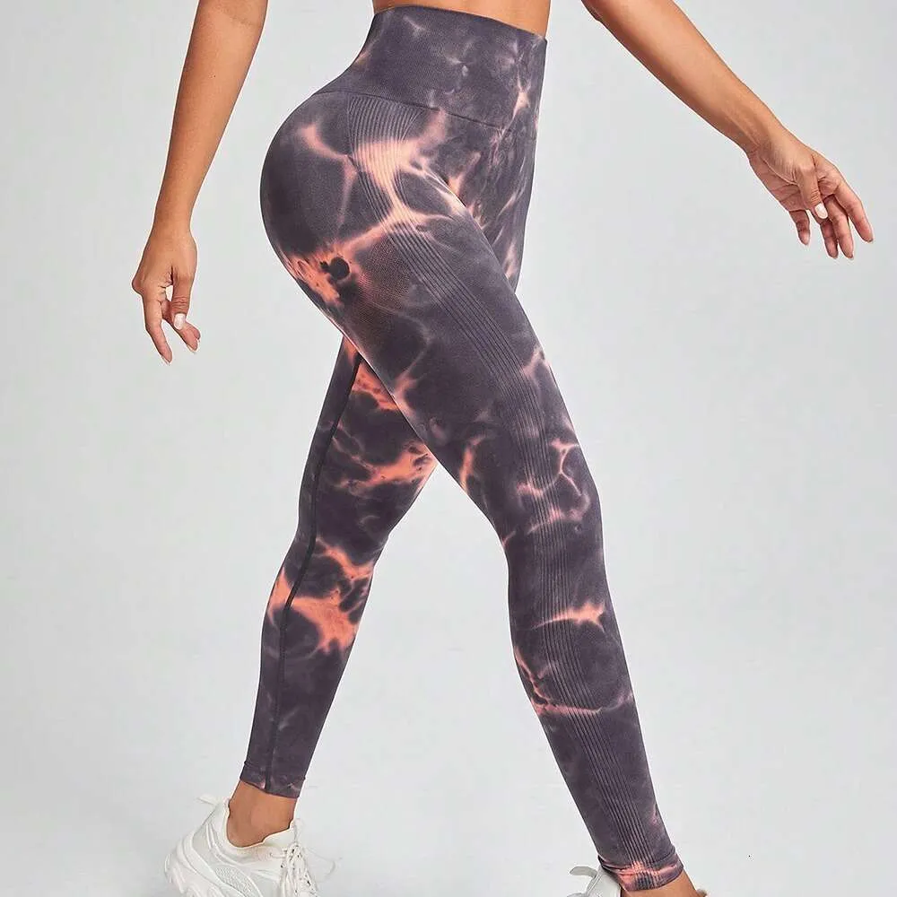 Yoga Tie Dye da donna con vita alta, rafforzamento addominale, pantaloni Fiess per sollevamento fianchi, pantaloni attillati sportivi senza cuciture