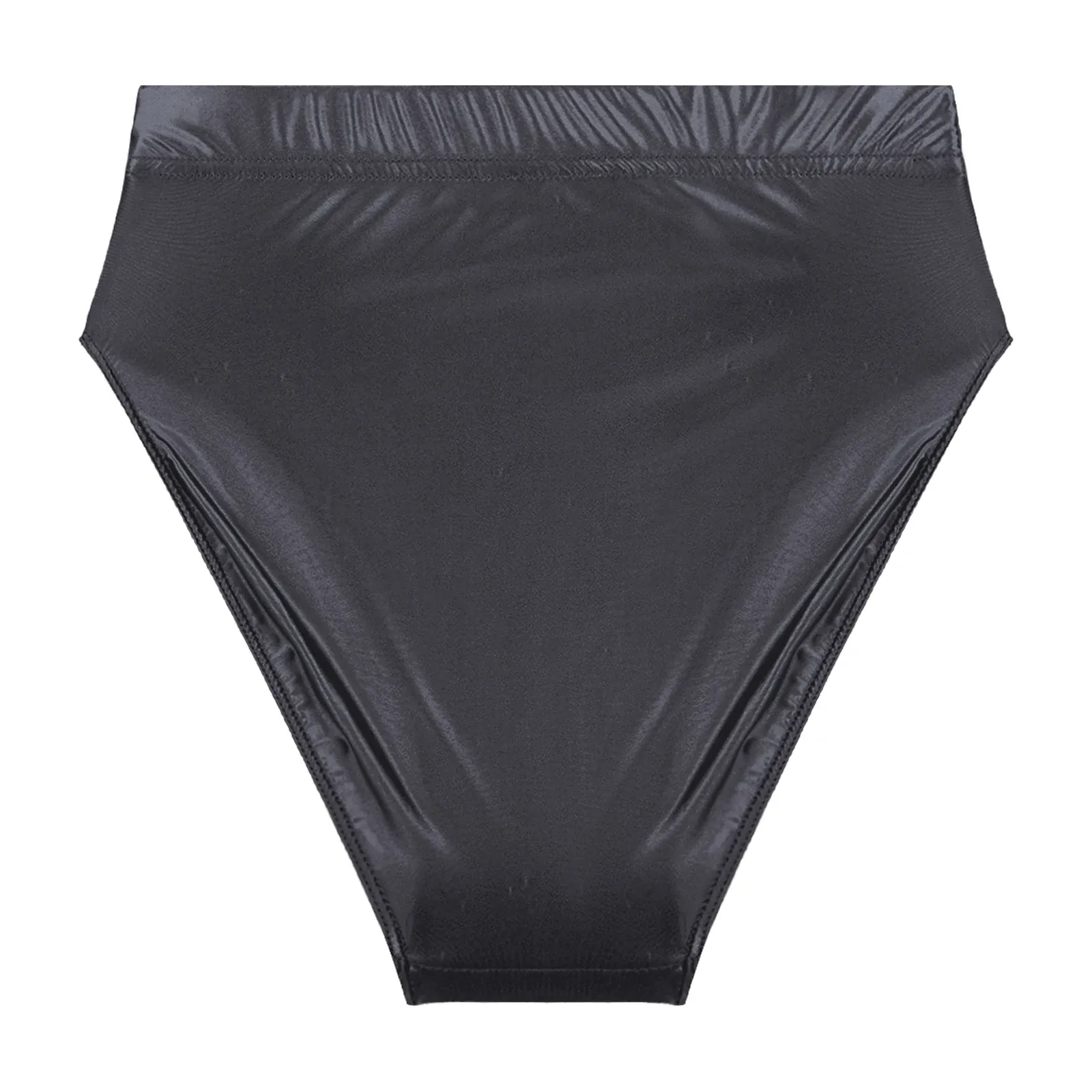 Mens Glossy Elastic High-Waisted Swim Briefs Solid Color