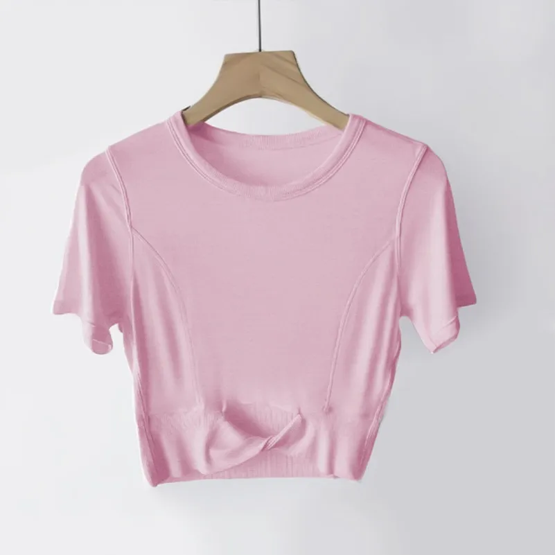 Odzież jogi obejmuje damską bawełnianą koszulkę T-shirt Krótki modalny krótki rękaw LU oddychający ciasny sportowy jogging krótki rękaw