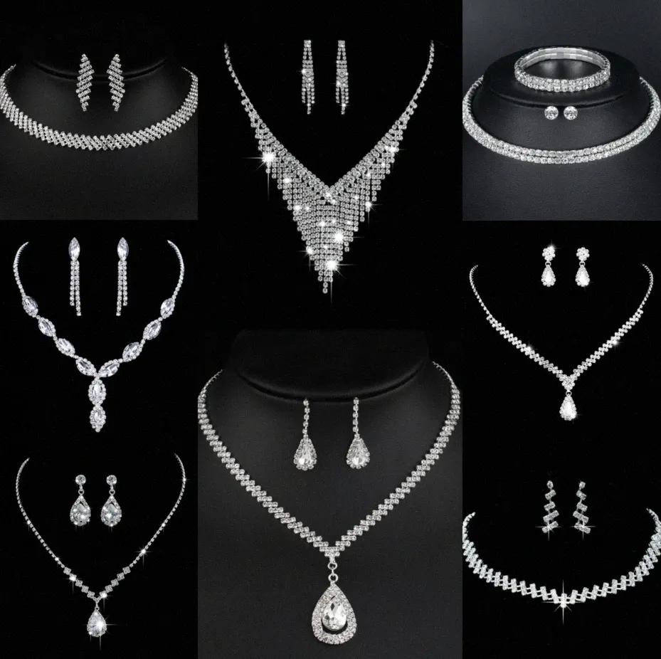 Prezioso laboratorio con diamanti set di gioielli in argento sterling collana di nozze orecchini per le donne gioielli di fidanzamento nuziale regalo A8Vh #