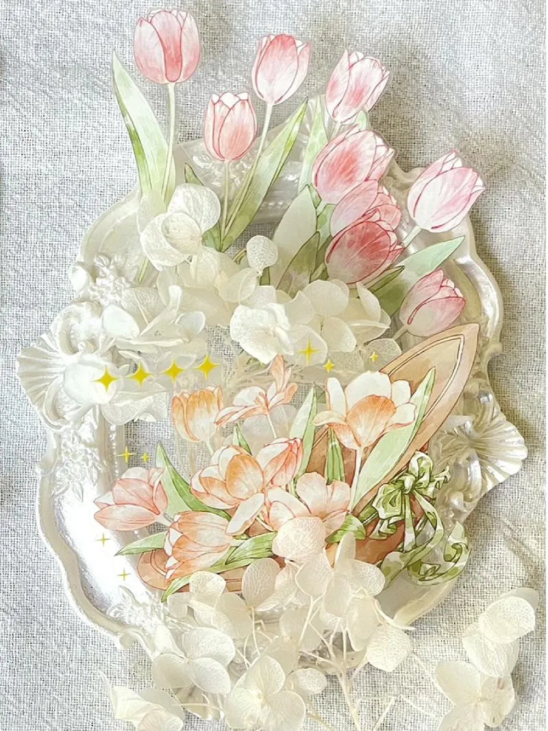 Confezione regalo Incredibili tulipani colorati floreali Nastri in PET Forniture artigianali Fai da te Scrapbooking Creazione di biglietti Adesivo decorativo