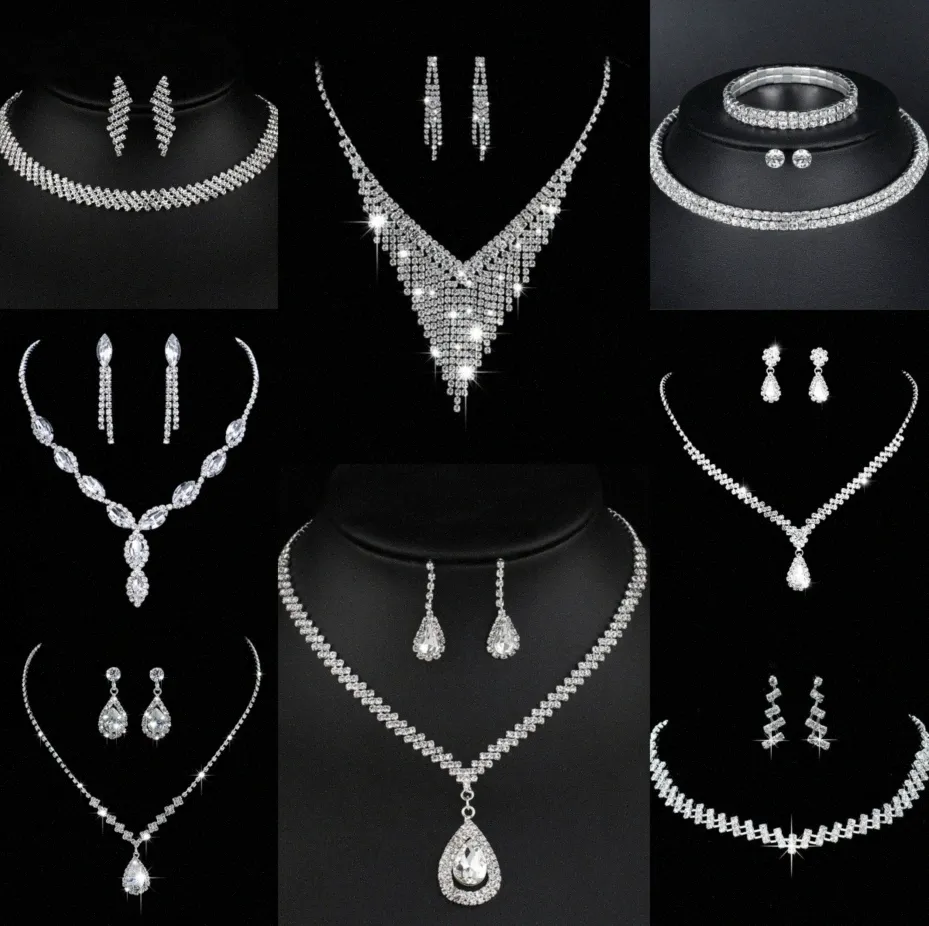 Värdebelt lab diamantsmycken Set Sterling Silver Wedding Halsbandörhängen för kvinnor Bridal Engagement Smycken Gift D0LP#