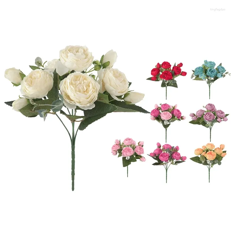 Dekorative Blumen Künstlicher Pfingstrosenstrauß Fake Holding für Hochzeit Braut Home Dekoration 5 Gabeln 9 Köpfe