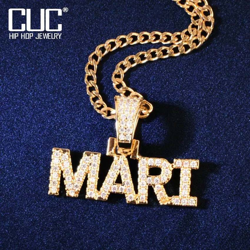 CUC Custom Small Letter Namn Pendant Chain for Women Men Iced Out Zircon Hiphop Halsband Anpassade smyckespresent 240323