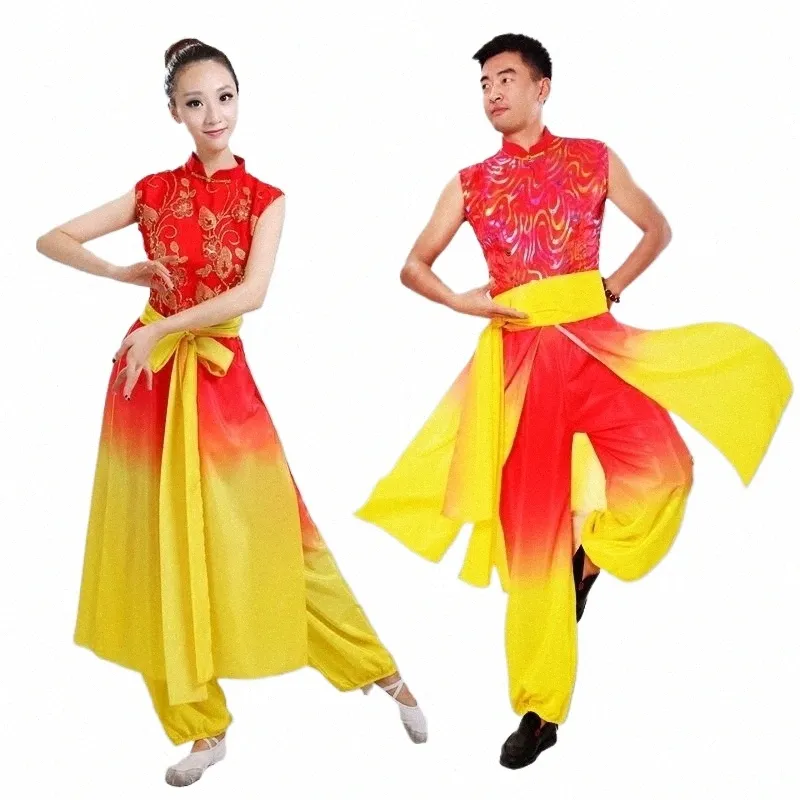 Senhoras estilo chinês Yangko Hanfu percussão dança clássica étnica dança adulta palco masculino e feminino 07mL #