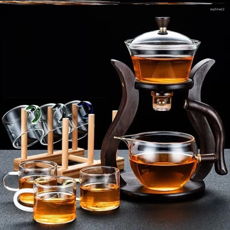 Zestawy herbaciarskie oporne na ciepło szklany zestaw herbaty magnetyczne przekierowanie wody obrotowe pokrowce miska półautomatyczna producent leniwy czajniczka kungfu