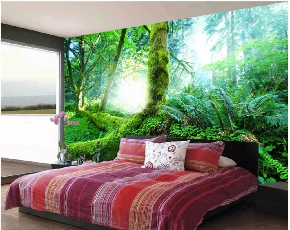 Tapety 3D tapeta niestandardowe Po zielone słoneczne leśne dekoracja pomalowania obrazu ściennego do ścian 3 D