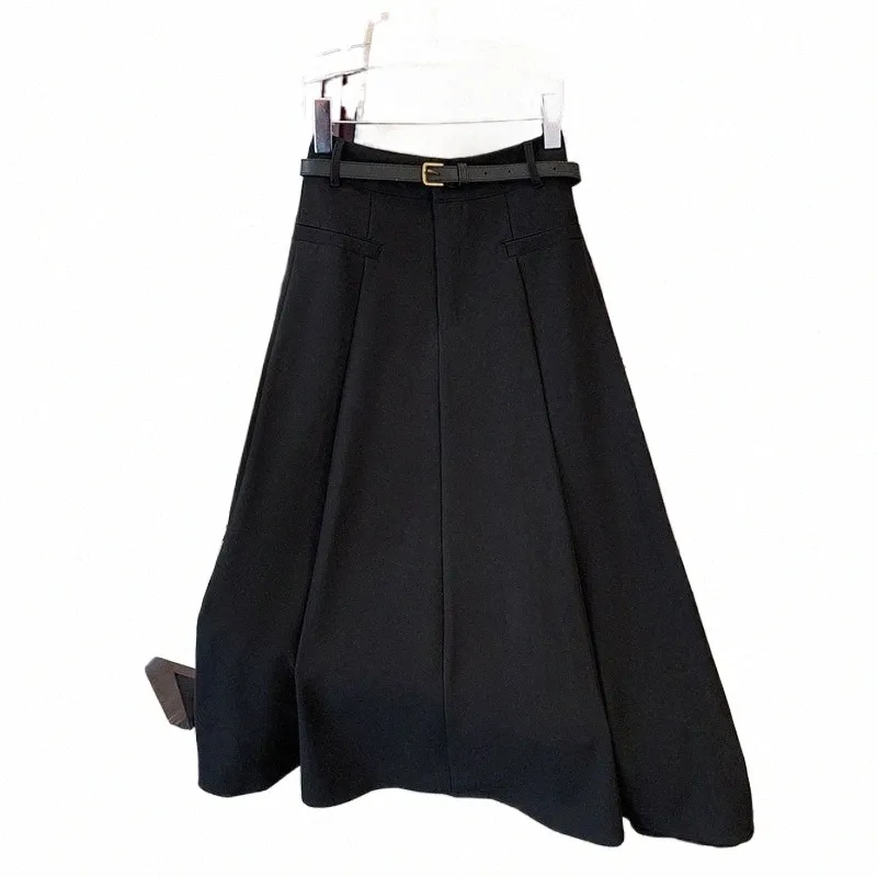 150kg Plus Taille Hanche Femme 164 Automne Taille haute A-Line Costume Jupe plissée Noir 5XL 6XL 7XL 8XL 9XL s3GU #