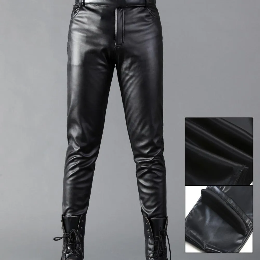 Trend4us Men's Sleek Ruched Faux Leather Slim-Fit Pants