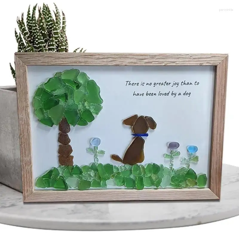 Handmade Sea Glass Dog Art Framed Puppy Wall Decor, Coastal Home  Decoration, Beach-Themed Bedroom Art, Unique Dog Lover Gift